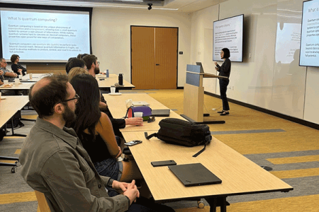 Dr. Chen gives presentation during Discovery Days event